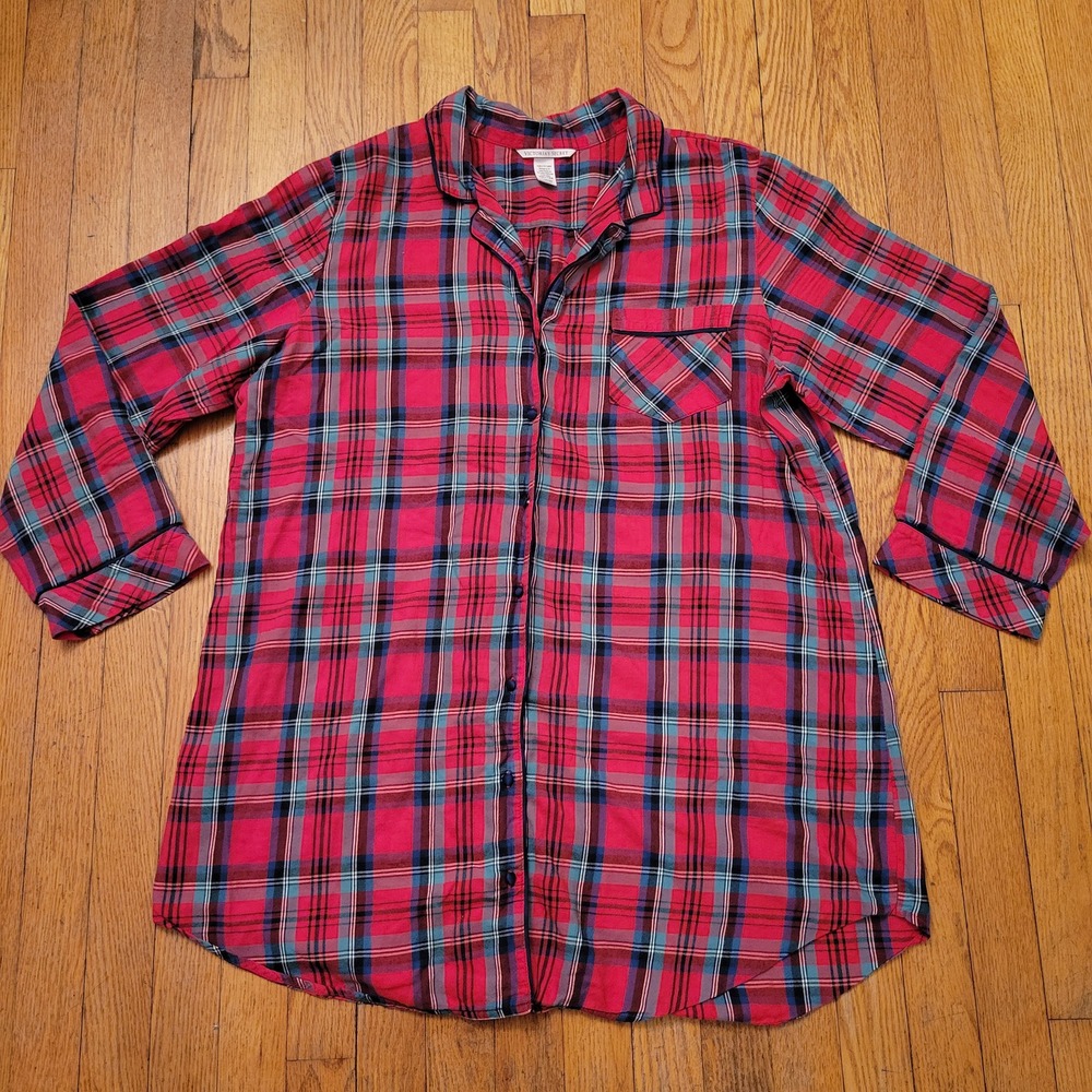 Victorias Secret Nightgown Sleep Shirt Red‎ Green Plaid XL Christmas Holiday